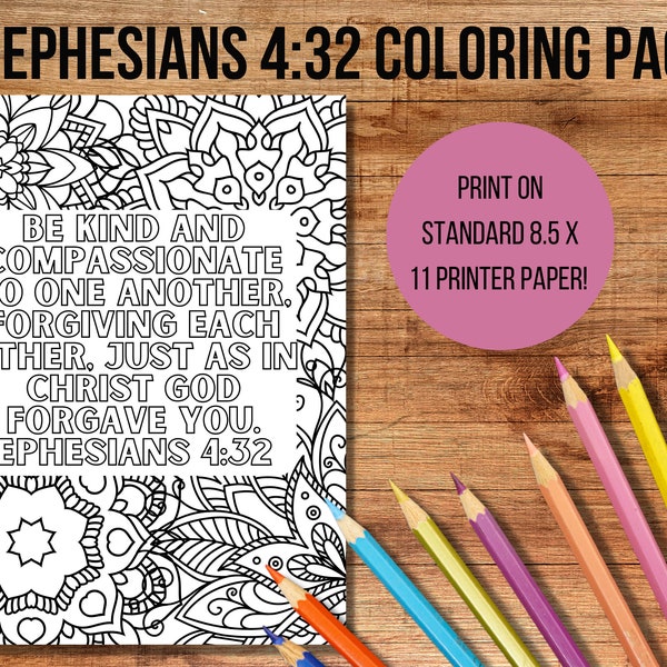 Ephesians 4:32 Printable Coloring Page, Coloring Pages for Adults, Memory Verse Coloring Page for Kids, Religious Coloring Page, Christian
