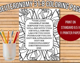 Deuteronomy 31:8 Printable Coloring Page, Coloring Pages for Adults, Memory Verse Activity Page for Kids, Bible Verse, Scripture Activity