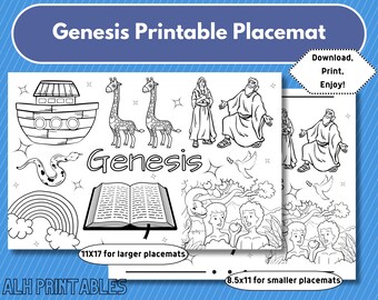 Genesis Stories Coloring Placemat: Bible Scripture Activity (Digital Download)