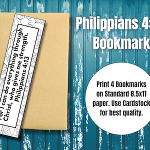 Printable Philippians 4:13 Bookmark, Coloring Page Bookmark for Kids and Adults, Coloring Book Mark Printable, Bible Verse Book Tracker