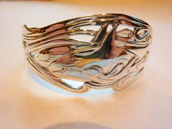 Lost wax Handcast Silver Orca Cuff Bracelet - Gulf Jewels’ Bruce Pearson Original hand carved West Coast Design.