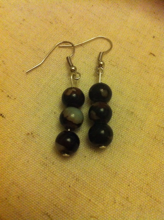 Items similar to Brown marble beaded earrings on Etsy