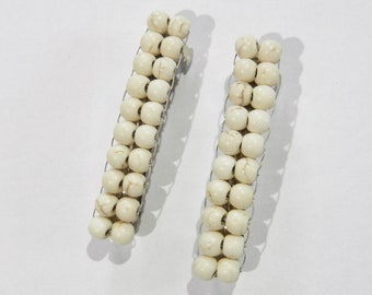 A Pair of White Howlite Stone Beaded Barrettes, Medium Size.