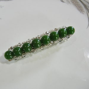 Green Emerald Stone Beaded Barrette, with Diamond Crystals, Large Size.