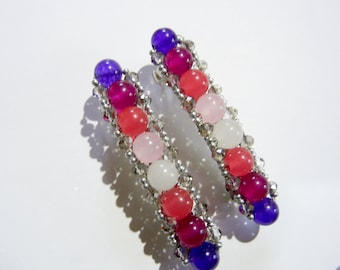 Multi-coloured Stone Barrettes, one Pair, Medium Size.