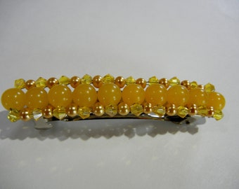 Golden Yellow Large Size Beaded Barrette made with Yellow Stone.