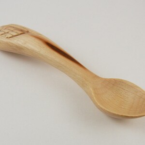 Small Carved Wooden Baby spoon or Spice Spoon with Sail Boat Relief Carving image 3