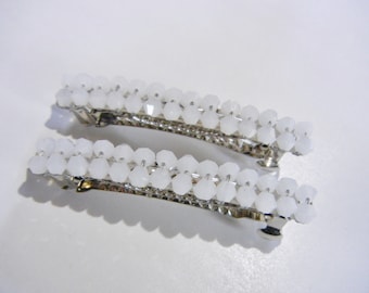 Barrettes de cristal de alabastro blanco, un par, tamaño medio.
