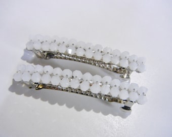 White Alabaster Crystal Barrettes, One Pair, Medium Size.