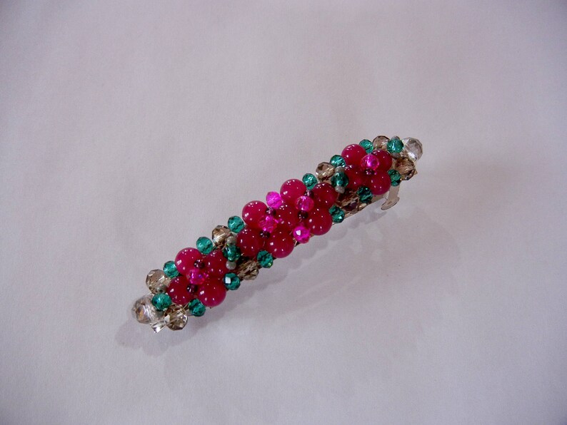 Wild Roses Beaded Barrette made with semi precious stone. image 1