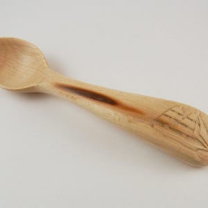 Small Carved Wooden Baby spoon or Spice Spoon with Sail Boat Relief Carving image 2