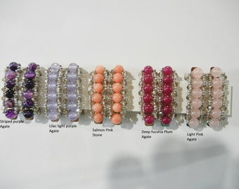 Small Pairs of Gem Stone Beaded Barrettes with crystals.