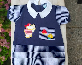 70's Vintage Italian Navy and White baby unisex Playsuit- 3 months