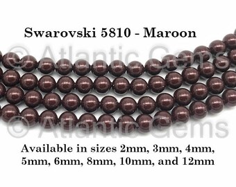 Maroon Swarovski 5810 Crystal Round Pearls - 5mm (100 pieces)