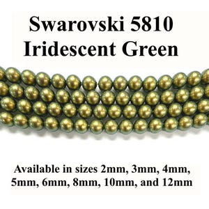 Iridescent Green Swarovski 5810 Crystal Round Pearls - 2mm, 3mm, 4mm, 5mm, 6mm, 8mm, 10mm, and 12mm - Strands - Made in Austria image 1