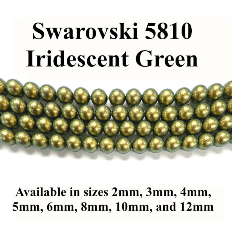 Iridescent Green Swarovski 5810 Crystal Round Pearls - 2mm, 3mm, 4mm, 5mm, 6mm, 8mm, 10mm, and 12mm - Strands - Made in Austria image 1
