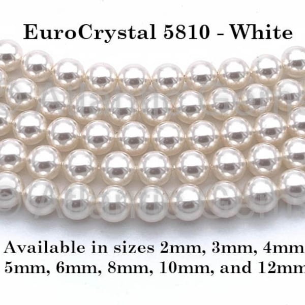 White EuroCrystal 5810 Round Pearls - 2mm, 3mm, 4mm, 5mm, 6mm, 8mm, 10mm, and 12mm