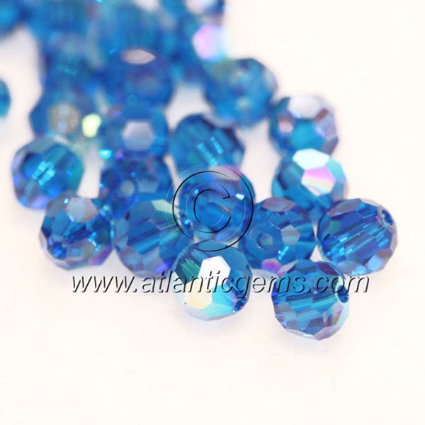 25 Perles Facettes De Bohême Preciosa 6 Mm - Couleur Capri Blue AB, Pour Création De Bijoux