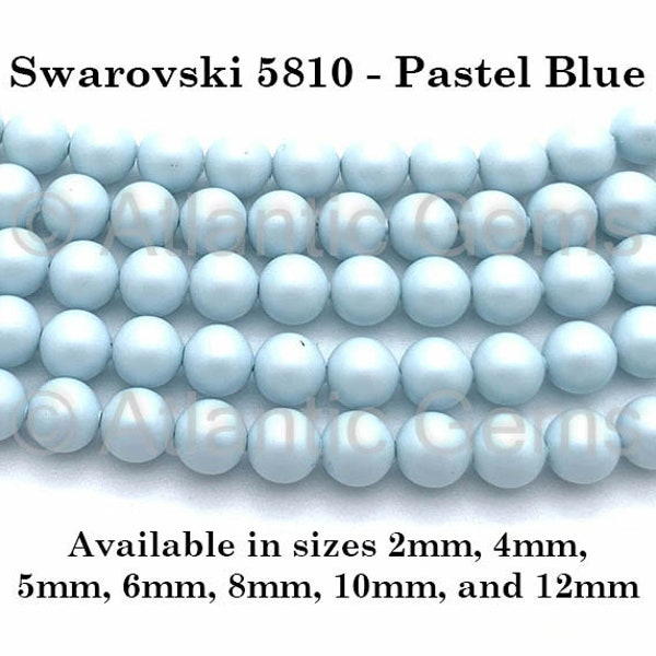 Pastel Blue Swarovski 5810 Crystal Round Pearls - 2mm, 4mm, 5mm, 6mm, 8mm, 10mm, and 12mm