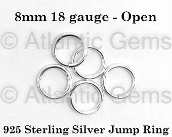 8mm 18ga - 925 Sterling Silver Open Jump Ring - 50, 100, 500 pcs