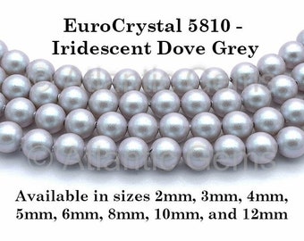 Iridescent Dove Grey EuroCrystal 5810 Round Pearls - 2mm, 3mm, 4mm, 5mm, 6mm, 8mm, 10mm, and 12mm