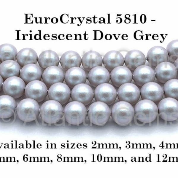 Iridescent Dove Grey EuroCrystal 5810 Round Pearls - 2mm, 3mm, 4mm, 5mm, 6mm, 8mm, 10mm, and 12mm