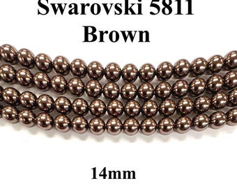 Brown Swarovski 5811 Crystal Round Pearls - 14mm