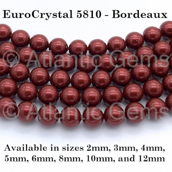 Bordeaux EuroCrystal 5810 Round Pearls - 2mm, 3mm, 4mm, 5mm, 6mm, 8mm, 10mm, and 12mm