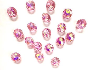Contas Briolette Swarovski 5040 AB Light Rose 8 mm - 18 peças