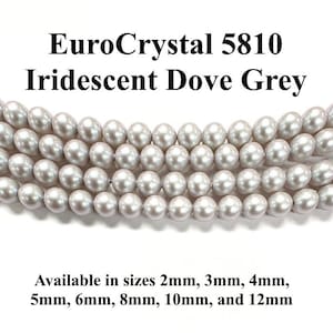 Iridescent Dove Grey EuroCrystal 5810 Round Pearls - 2mm, 3mm, 4mm, 5mm, 6mm, 8mm, 10mm, and 12mm - Strands - Made in Austria