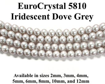 Iridescent Dove Grey EuroCrystal 5810 Round Pearls - 2mm, 3mm, 4mm, 5mm, 6mm, 8mm, 10mm, and 12mm - Strands - Made in Austria