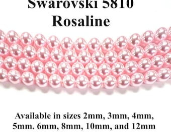 Rosaline Swarovski 5810 Round Pearls - 2mm, 3mm, 4mm, 5mm, 6mm, 8mm, 10mm, and 12mm - Strands - Made in Austria