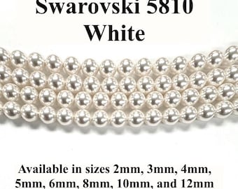 White Swarovski 5810 Round Pearls - 2mm, 3mm, 4mm, 5mm, 6mm, 8mm, 10mm, and 12mm - Strands & Wholesale Packs - Made in Austria