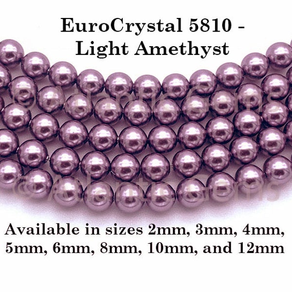 Light Amethyst EuroCrystal 5810 Round Pearls - 2mm, 3mm, 4mm, 5mm, 6mm, 8mm, 10mm, and 12mm