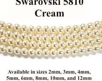 Cream Swarovski 5810 Round Pearls - 2mm, 3mm, 4mm, 5mm, 6mm, 8mm, 10mm, and 12mm - Strands & Wholesale Packs - Made in Austria