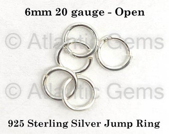 6mm 20.5ga - 925 Sterling Silver Open Jump Ring - 50, 100, 500 pcs