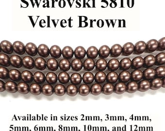 Velvet Brown Swarovski 5810 Round Pearls - 2mm, 3mm, 4mm, 5mm, 6mm, 8mm, 10mm, and 12mm - Strands - Made in Austria