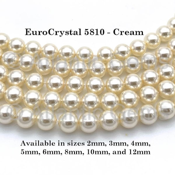 Cream EuroCrystal 5810 Round Pearls - 2mm, 3mm, 4mm, 5mm, 6mm, 8mm, 10mm, and 12mm