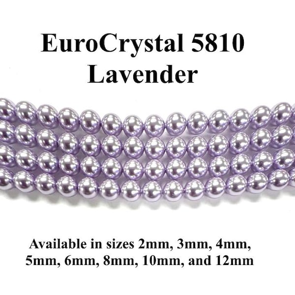 Perły okrągłe Lavender EuroCrystal 5810 – 2 mm, 3 mm, 4 mm, 5 mm, 6 mm, 8 mm, 10 mm i 12 mm – sznury – wyprodukowano w Austrii