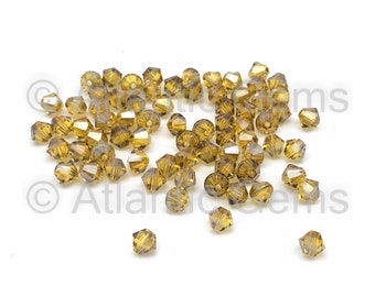 Lot De 100 Perles Facettées En Verre De Bohême 4mm - Couleur Light Topaz AB - Neuf