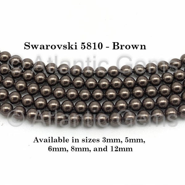 Brown Swarovski 5810 Crystal Round Pearls - 3mm, 5mm, 6mm, 8mm, and 12mm