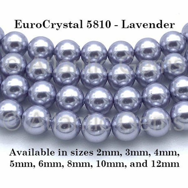 Lavender EuroCrystal 5810 Round Pearls - 2mm, 3mm, 4mm, 5mm, 6mm, 8mm, 10mm, and 12mm