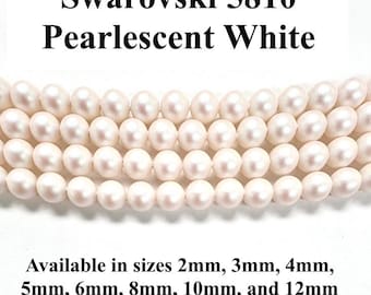 Pearlescent White Swarovski 5810 Round Pearls - 2mm, 3mm, 4mm, 5mm, 6mm, 8mm, 10mm, and 12mm - Strands - Made in Austria