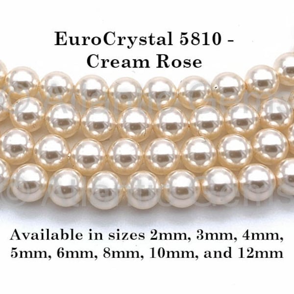 Cream Rose EuroCrystal 5810 Round Pearls - 2mm, 3mm, 4mm, 5mm, 6mm, 8mm, 10mm, and 12mm