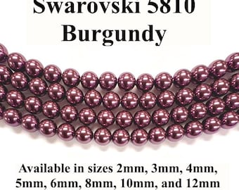 Burgundy Swarovski 5810 Round Pearls - 2mm, 3mm, 4mm, 5mm, 6mm, 8mm, 10mm, and 12mm - Strands - Made in Austria