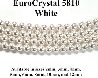 White EuroCrystal 5810 Round Pearls - 2mm, 3mm, 4mm, 5mm, 6mm, 8mm, 10mm, and 12mm - Strands & Wholesale Packs - Made in Austria