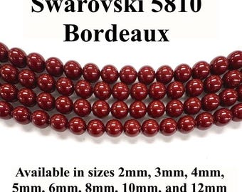 Bordeaux Swarovski 5810 Round Pearls - 2mm, 3mm, 4mm, 5mm, 6mm, 8mm, 10mm, and 12mm - Strands - Made in Austria
