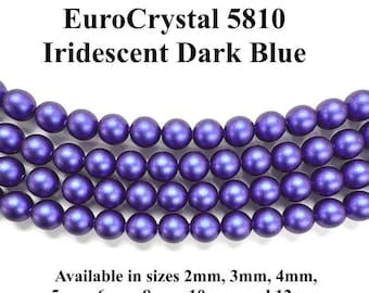Iridescent Dark Blue EuroCrystal 5810 Round Pearls - 2mm, 3mm, 4mm, 5mm, 6mm, 8mm, 10mm, and 12mm - Strands - Made in Austria