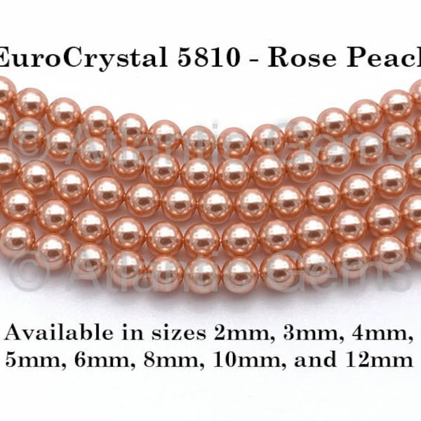 Rose Peach EuroCrystal 5810 Round Pearls - 2mm, 3mm, 4mm, 5mm, 6mm, 8mm, 10mm, and 12mm