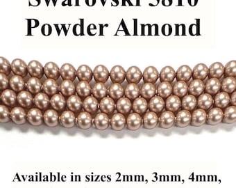 Powder Almond Swarovski 5810 Round Pearls - 2mm, 3mm, 4mm, 5mm, 6mm, 8mm, 10mm, and 12mm - Strands - Made in Austria